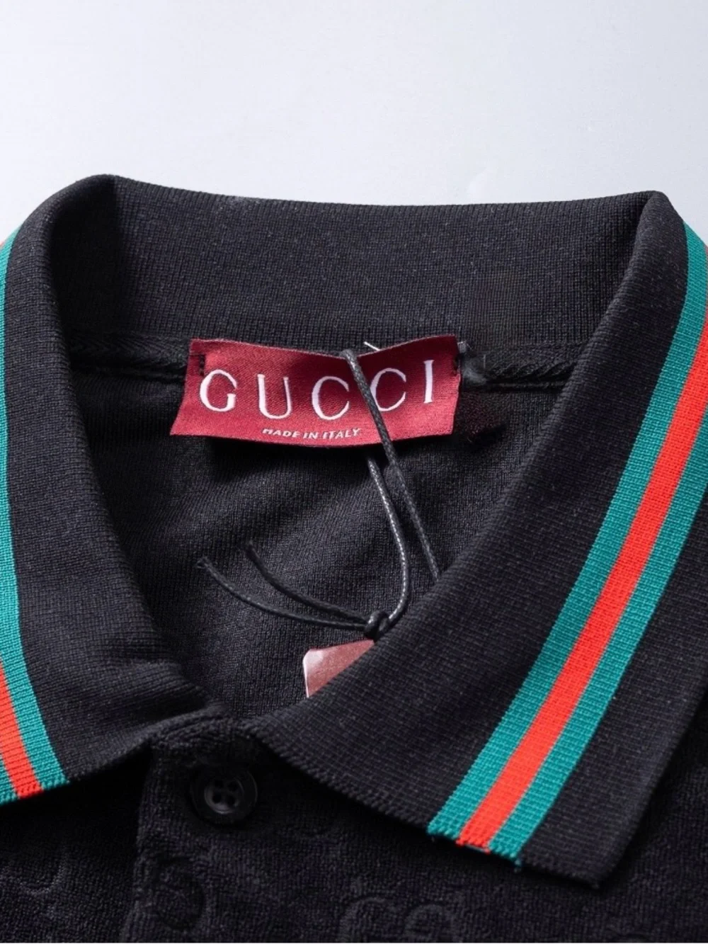 Gucci Black GG-Print Polo with Green and Red-Trim Collar